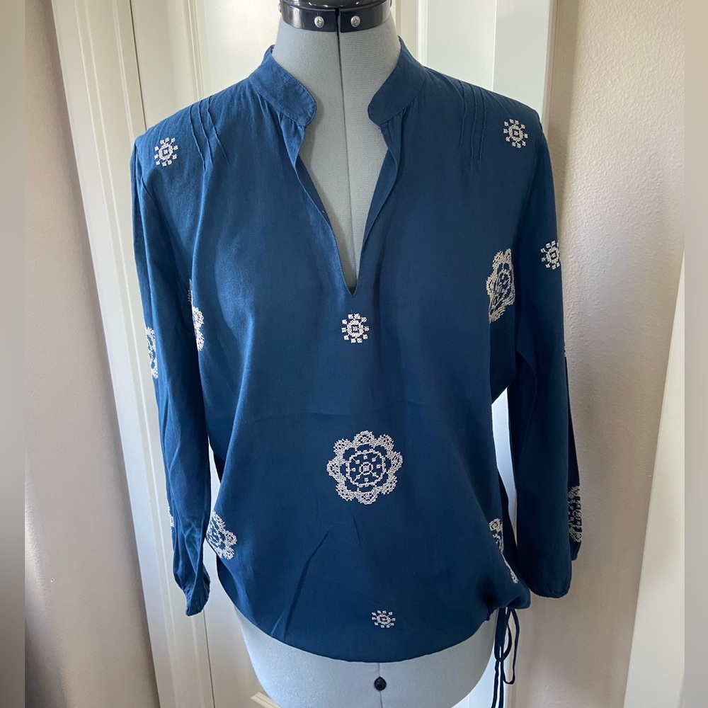 Lucky Brand Drawstring Blouse, Blue, Size M